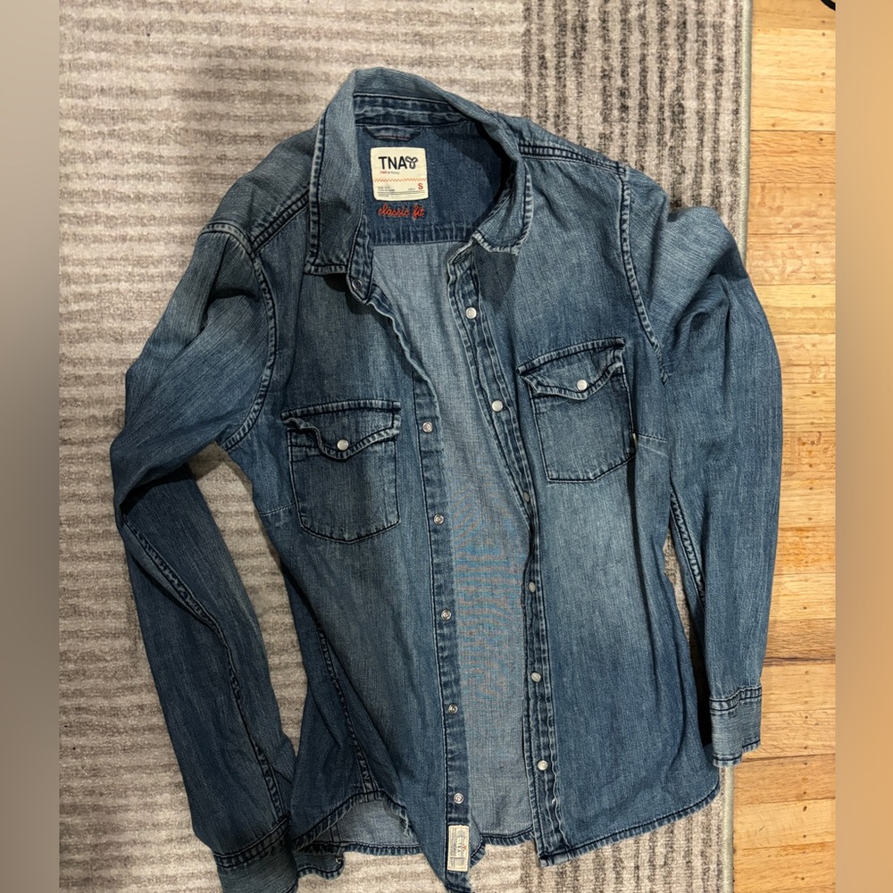 TNA button up denim top